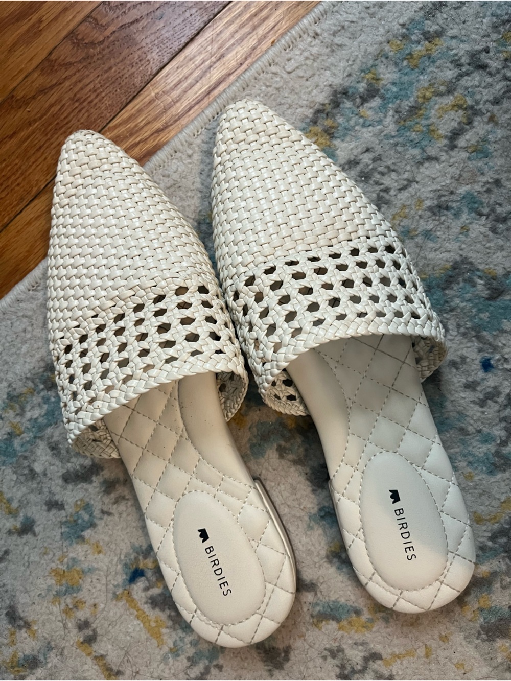 Birdies Woven Pointed-Toe Slip-On Mules in Cream